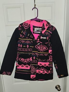 Spyder Black Jacket with Neon Pink Aztec Pattern